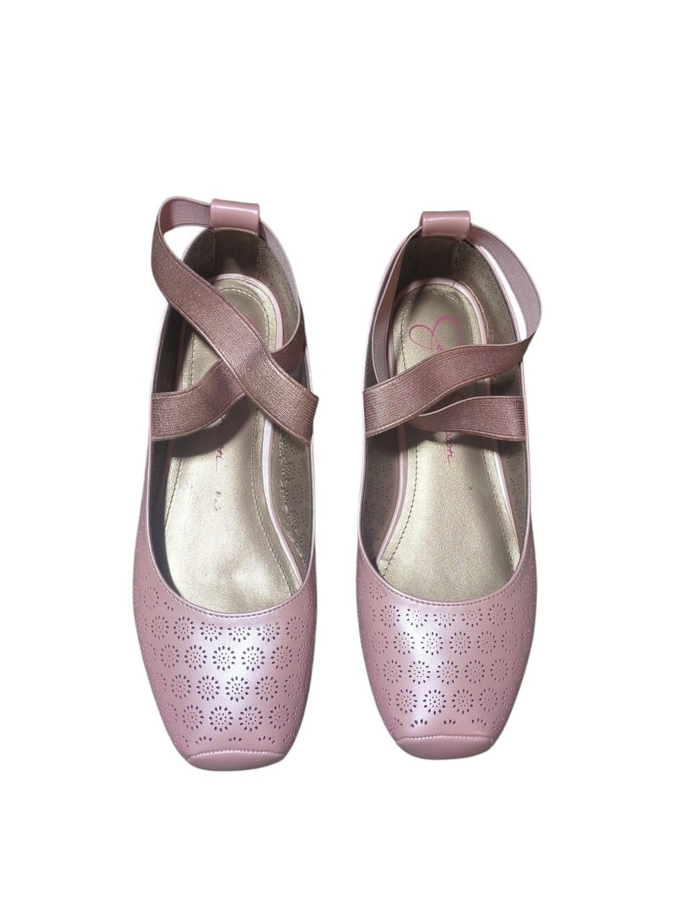 Jessica Simpson Pink Perforated Mary Jane Flats with Cross Straps Size 4 M
